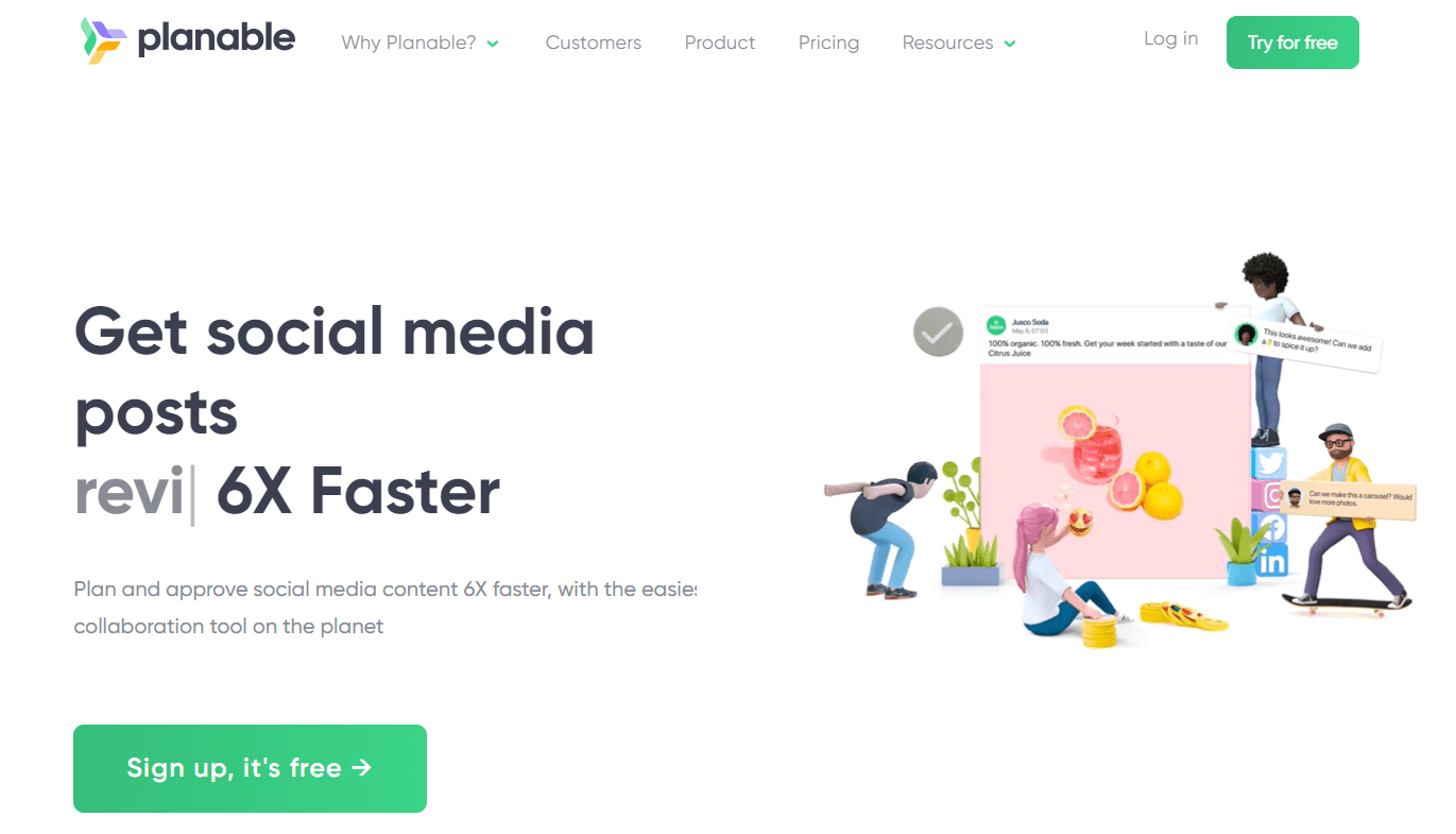 social media management tool Plannable homepage