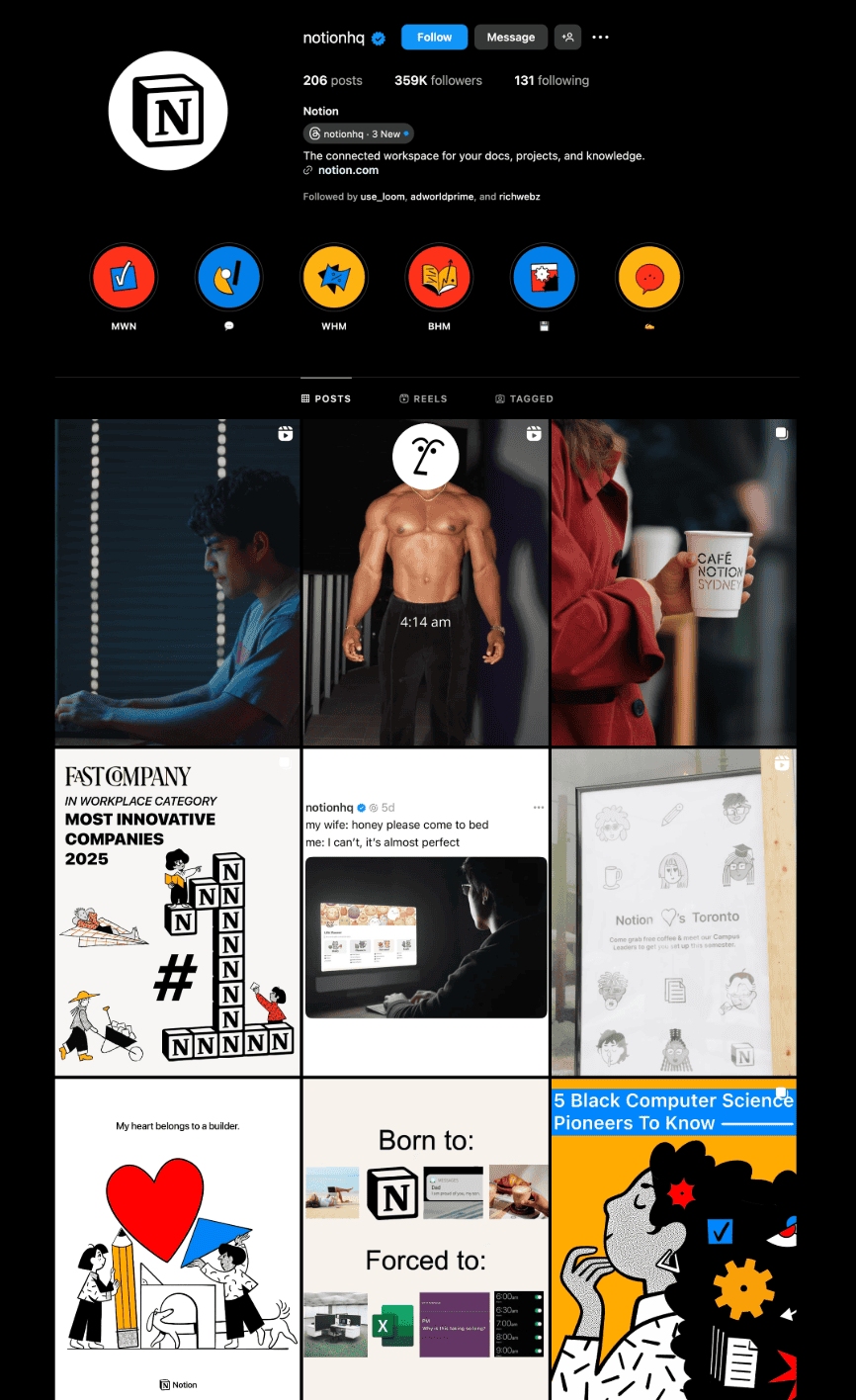 notion social media marketing strategy - instagram