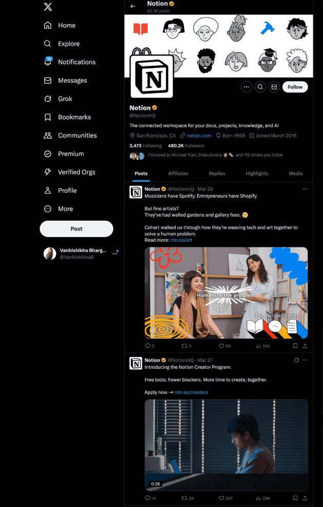 notion social media marketing strategy - twitter