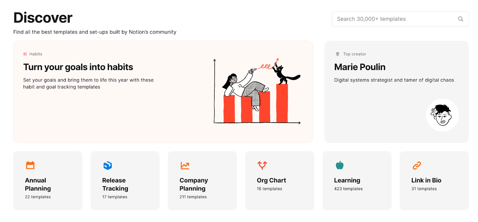 notion content marketing - templates and use case web pages