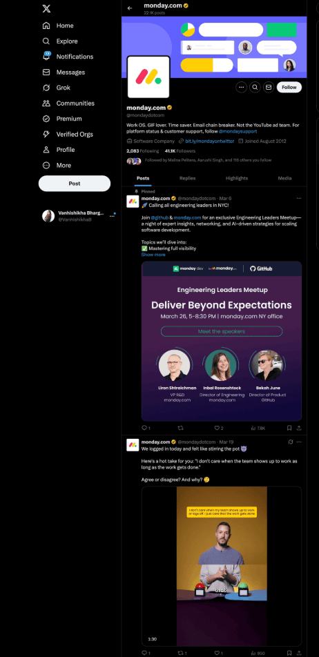 monday.com social media marketing strategy - twitter