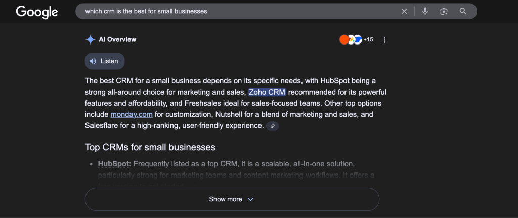 ai overviews for b2b saas example