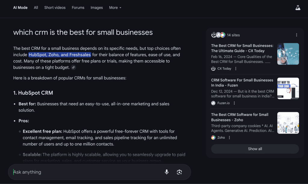 ai mode for b2b saas example