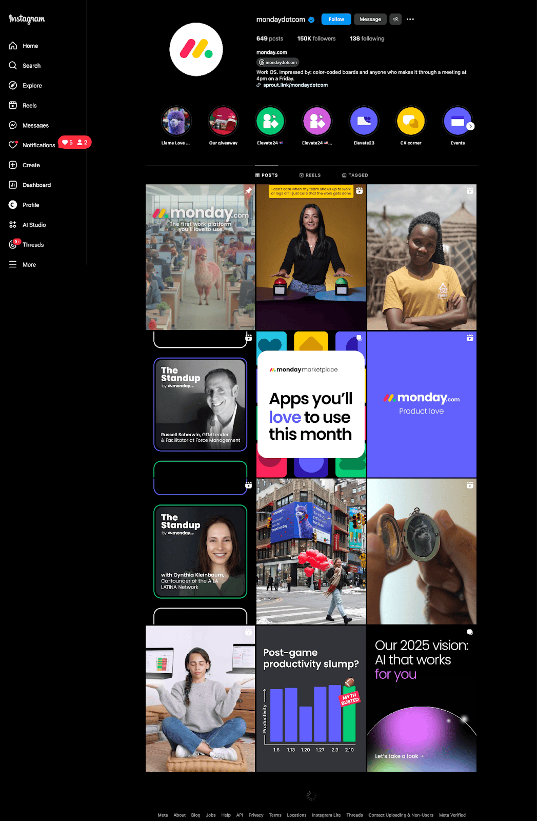 monday.com social media marketing strategy - instagram