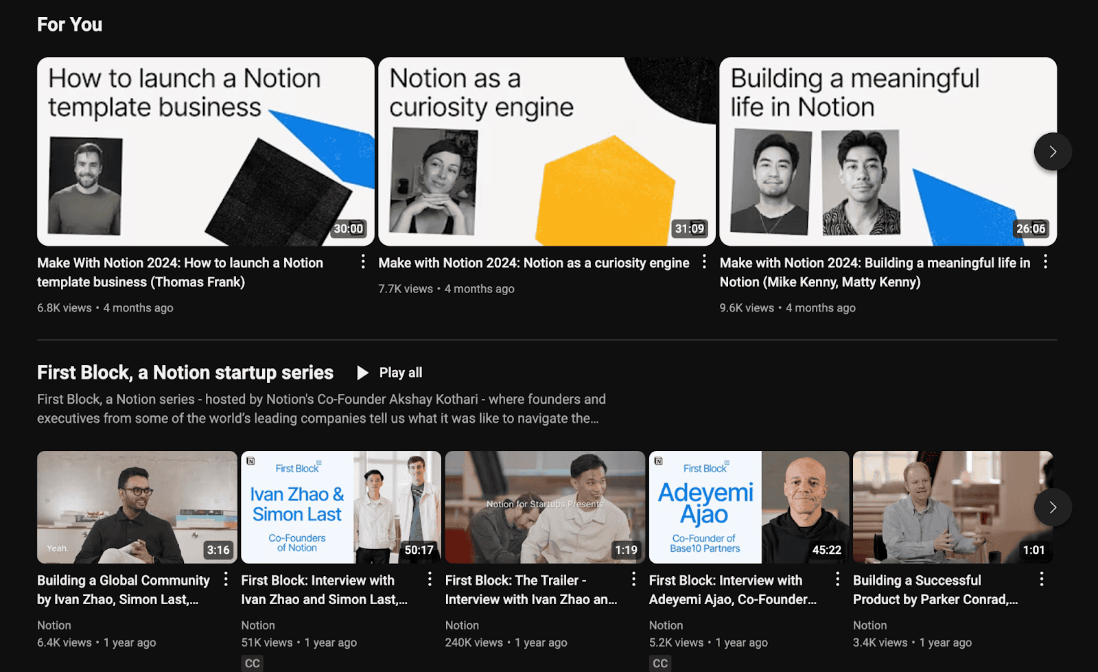 notion content marketing strategy - videos on youtube 
