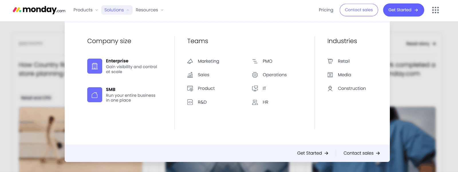 monday.com content marketing strategy - industry and use case web pages