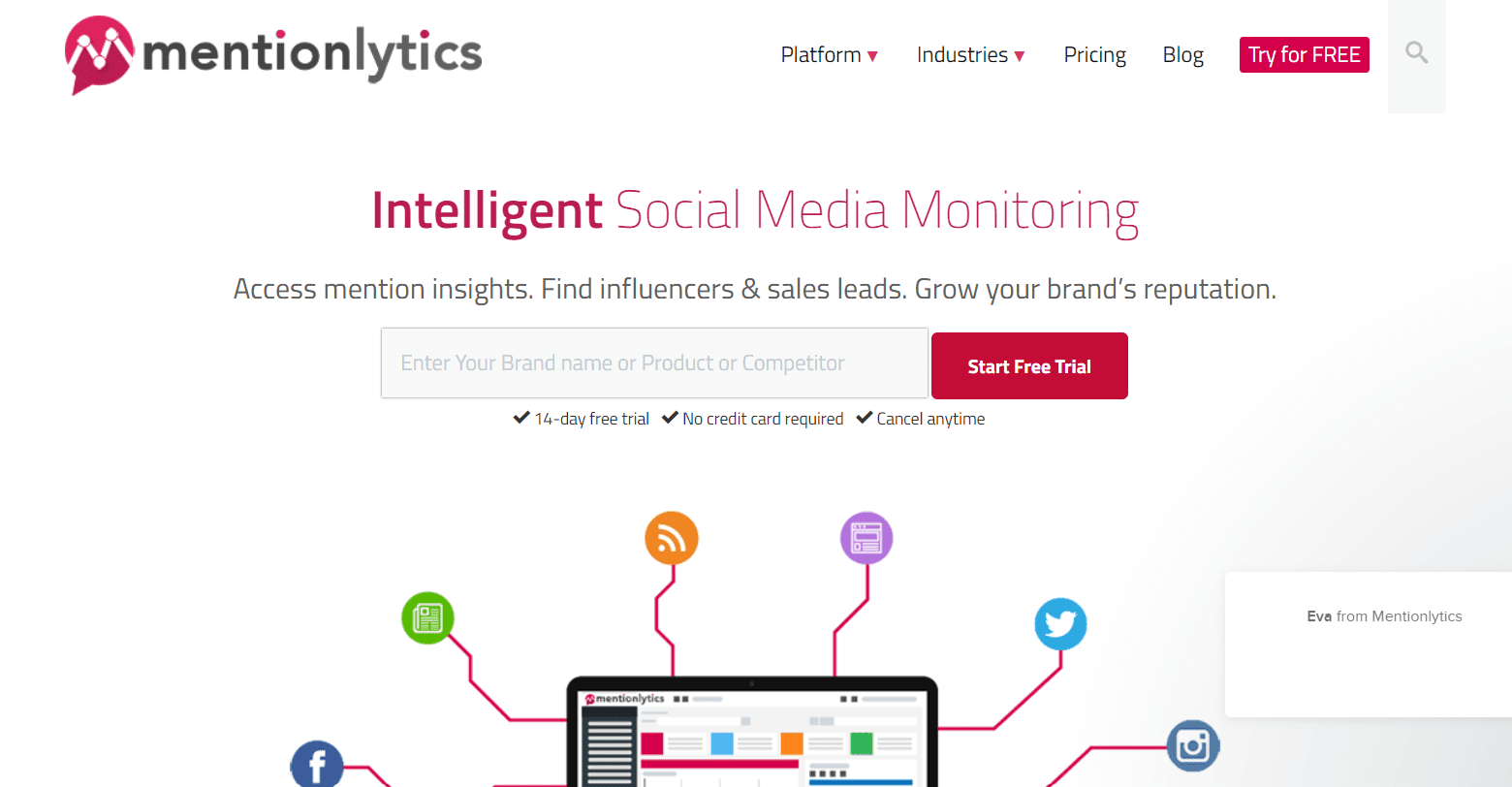 social media marketing tool Mentionlytics homepage